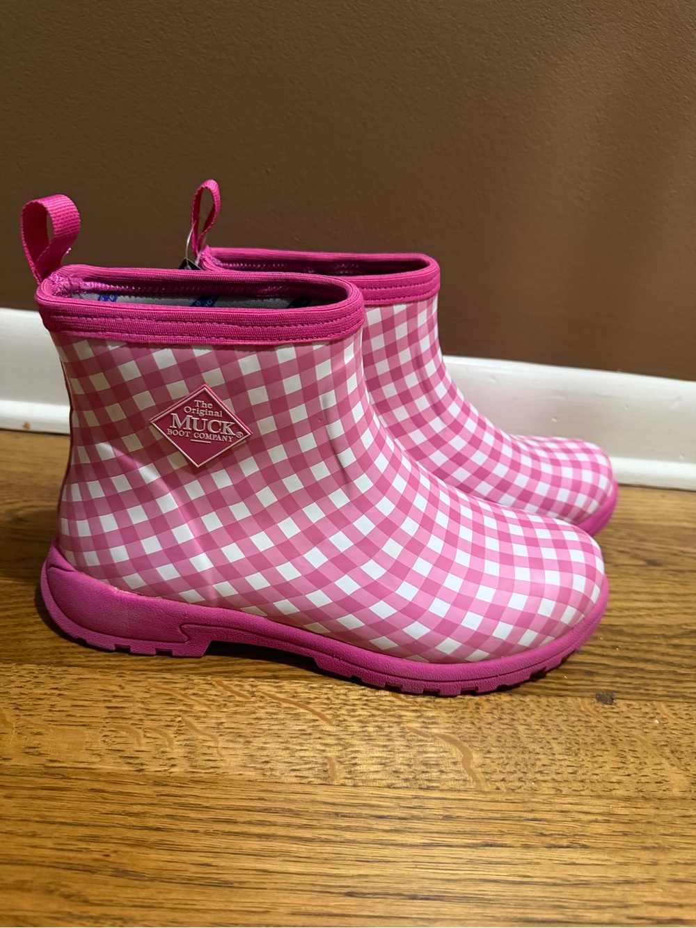 The Original Muck Boot Company Pink/White Gingham Rubber Waterproof Boots Sz 11